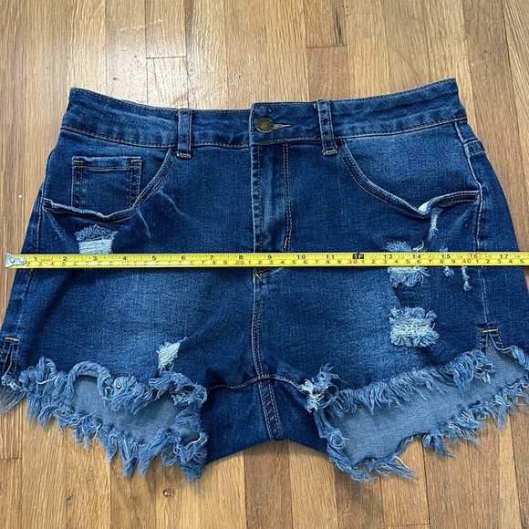 Women’s blue denim distressed jean shorts - Picture 13 of 16